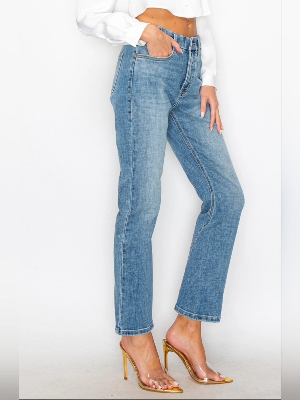 #98256 🛑 1,3,5,7,9 Tummy Control High Rise Straight Denim Jeans - Picture 3 of 5